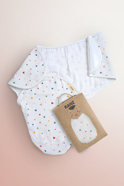 Kanz Yenidoğan %100 Pamuk Müslin Hazır Kundak Cırtlı - Little Hearts