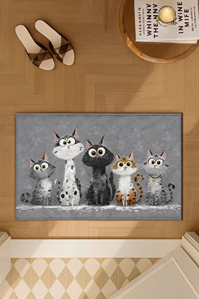 Valerine Life Meowlings Association Welcome Welcome Gray Digital Printed Doormat 45X70Cm