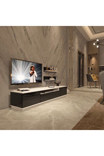 Decoraktiv Trio 4s Mdf Tv Ünitesi Tv Sehpası - Beyaz - Siyah