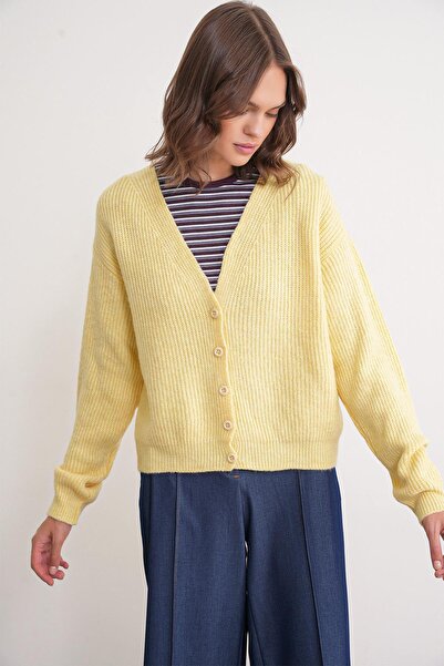 Mixray 6943 Women's V-Neck Thessaloniki Cardigan Yellow