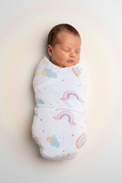 Kanz Yenidoğan %100 Pamuk Müslin Hazır Kundak Cırtlı - Sweet Rainbow