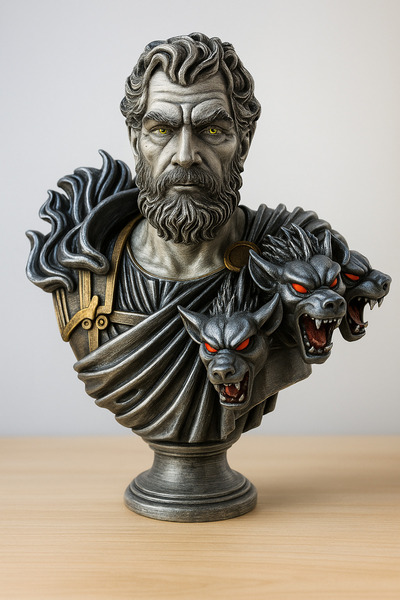 Root Made Hades Büst Heykeli – Yunan Mitolojisi Dekoratif Obje – El Boyaması Koleksiyon ve Ev Ofis Dekoru