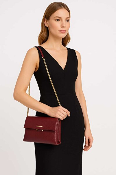 STOKS SHOES STORE Women's Soft Leather Chain Detailed Stylish Elegant Hand & Shoulder Bag with Crossbody Strap