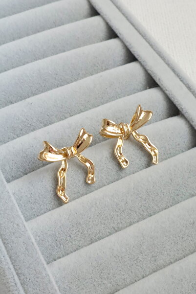 DEMOKAN Kadın Küpe Kararmaz 14k Renk Vip Seri Zarif Model Kurdele 2cm Küpe