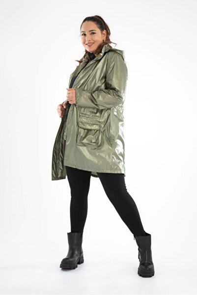 Roxxlen Γυναικείο αδιάβροχο παλτό μεγάλου μεγέθους πράσινο