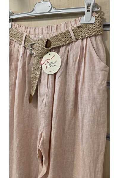Park Moda Italian Linen Trousers with Straw Belt