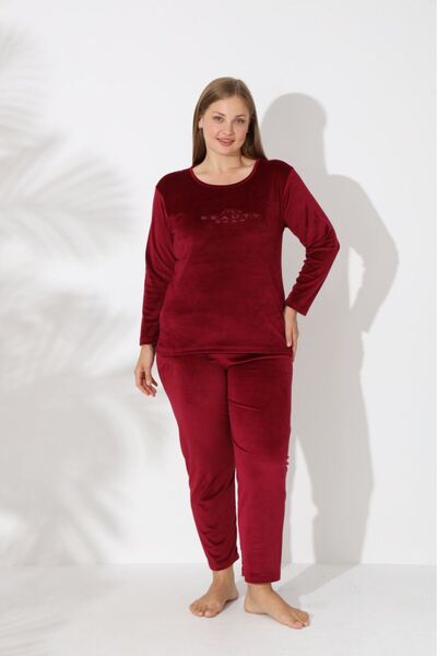 MEBA Kadın Büyük Beden Kadife Kışlık Pijama Takımı