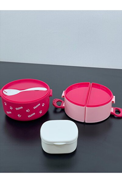 YzHome 3-Compartment 2-Layer Acrylic Teddy Bear Lunch Box Bag Storage Container with Handle