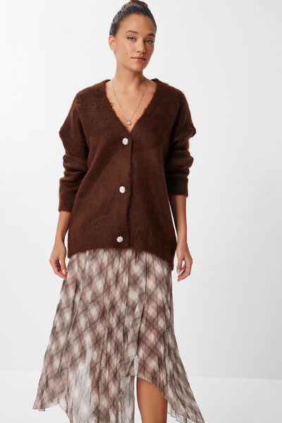 Lovelyİstanbul Stylish Buttoned Soft Knit Cardigan Lmt0032 Brown