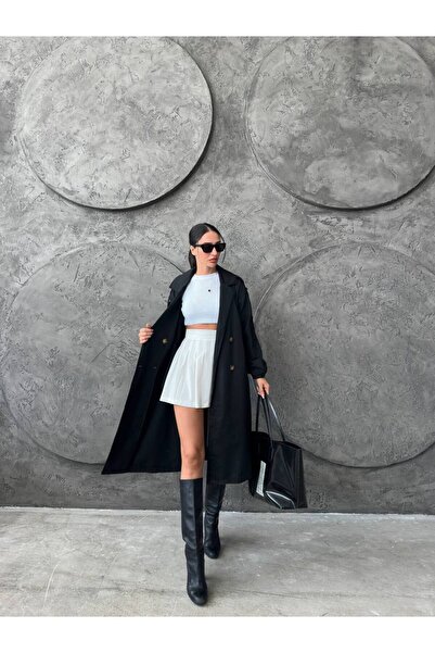 Genel Markalar Kadın Siyah Kemerli Uzun Trenchcoat Şık & Minimal Tasarım