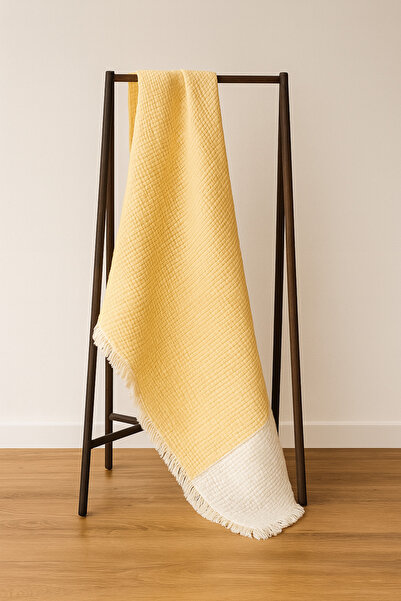 Kidaxi بطانية من الألياف الموسلين باللون الأصفر 100x120