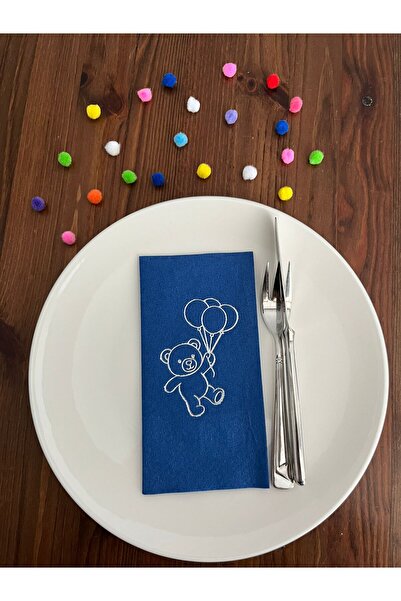 kidspartim مناديل مائدة قابلة للطي مطبوعة عليها دب لطيف باللون الأزرق الفضي ا...