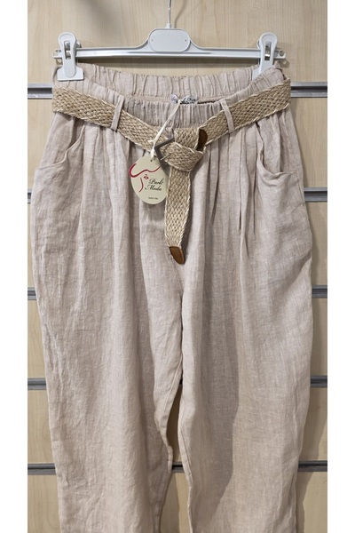 Park Moda Italian Linen Trousers with Straw Belt