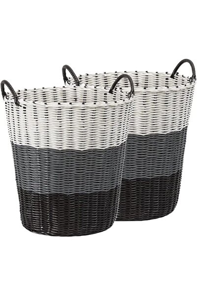 SKY TOUCH سلة غسيل SKY-TOUCH مع مقابض لتخزين الملابس المتسخة، قطعتين