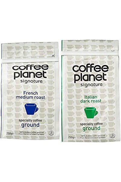 Coffee Planet French Medium Roast 250g & Signature Italian Dark Roast Ground Coffee Bag 250 G