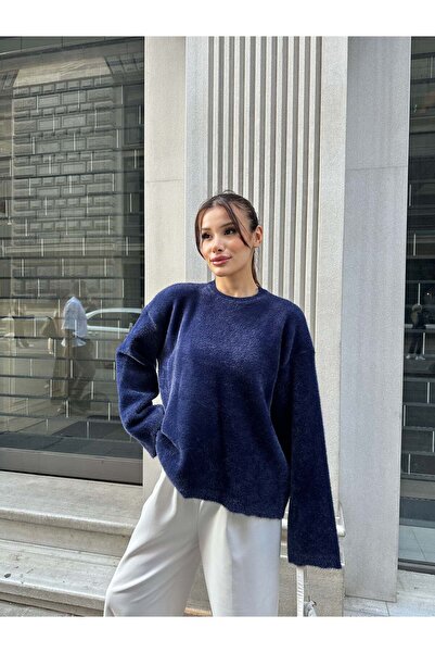 Hatun Atila Pulover oversize cu gât rotund, cu textura moale, tricotat 2618 -...