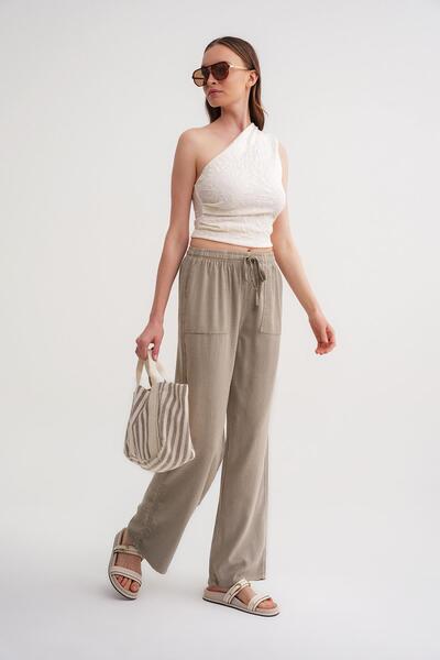 Mixray 4629 Women's Wide Leg High Waist Viscose Palazzo Pants Soil