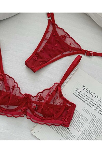 La Linaa Flora Red Women's Bralet Set