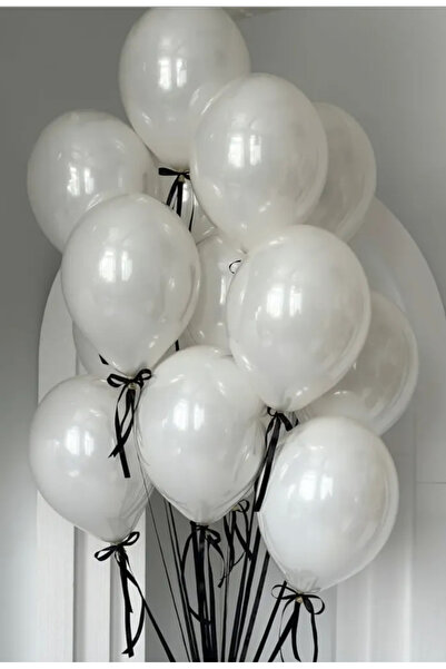 Çemrek Süs Parti باقة بالونات بيضاء مع فيونكة سوداء 10 قطع