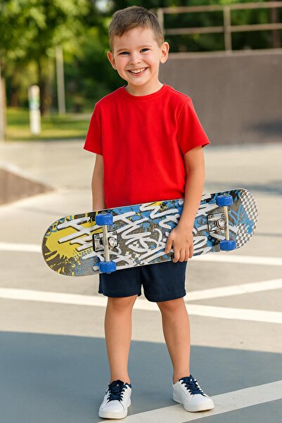 hak-iş oyuncak Grafiti Desenli 80Cm Kaykay – Mavi Tekerlekli , 4 Tekerlekli S...