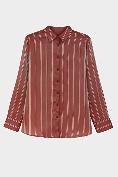Mixray 4594 Women's Striped Satin Shirt Burgundy