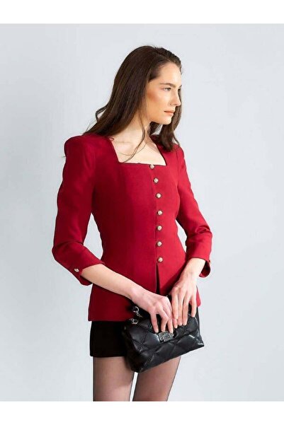 Robin 88637 Stone Button Jacket Burgundy