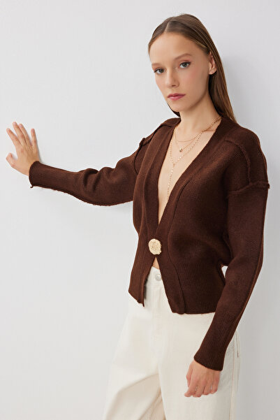 Lovelyİstanbul Stylish Buttoned Knitwear Cardigan Lmt0030 Brown