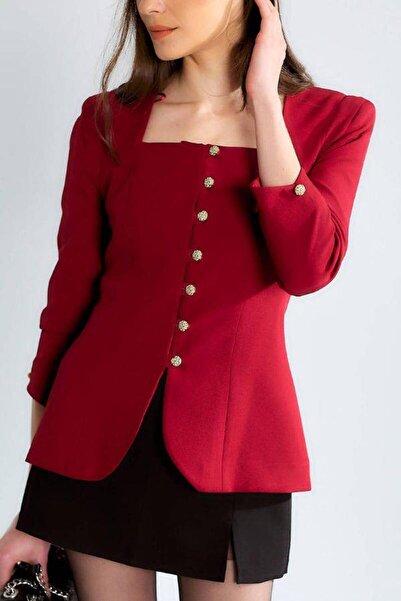 Robin 88637 Stone Button Jacket Burgundy