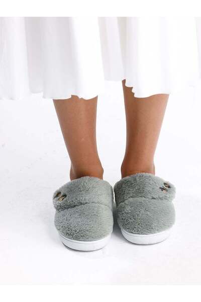 Behtah Kundura Γυναικείες παντόφλες εσωτερικού χώρου από βαμβακερό μπεζ με λεπτομέρεια με κουμπιά και αντιολισθητική βάση από βελούδο