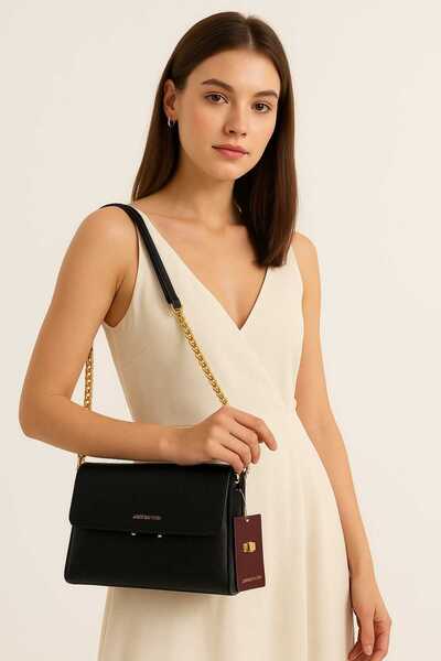 STOKS SHOES STORE Women's Soft Leather Chain Detailed Stylish Elegant Hand & Shoulder Bag with Crossbody Strap