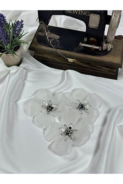 Jasmina taşlı organze çiçek şık broş (5 adet)