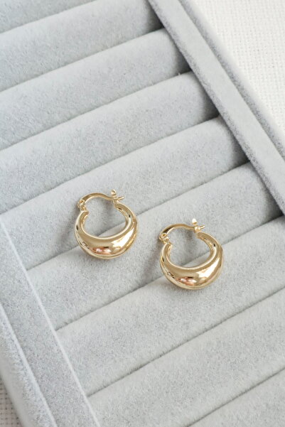 DEMOKAN Kadın Küpe Kararmaz 14k Renk Vip Seri Yarım Bagel Model 2cm Küpe