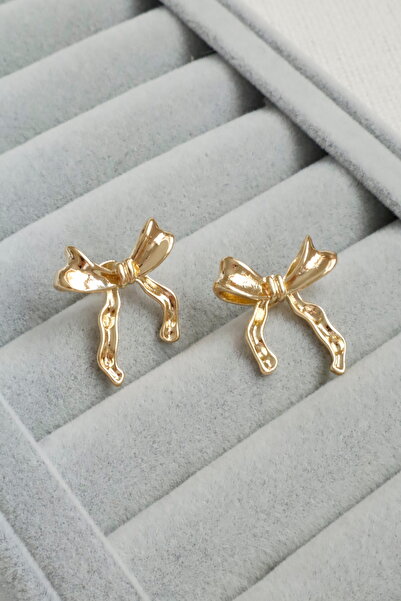 DEMOKAN Kadın Küpe Kararmaz 14k Renk Vip Seri Zarif Model Kurdele 2cm Küpe