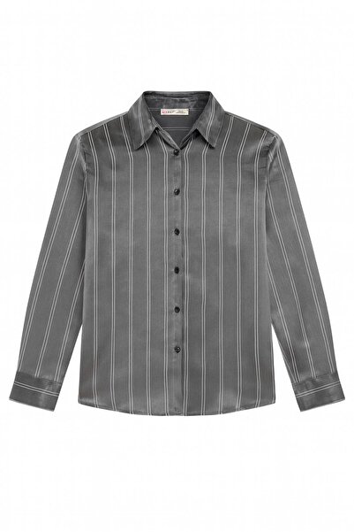 Mixray 4594 Women's Striped Satin Shirt Anthracite