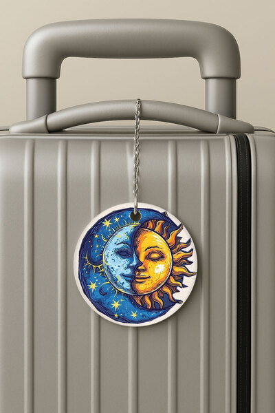 Cekuonline بطاقة تعريف الأمتعة من البليكسي جلاس بتصميم Moon Love للسفر والعطلات