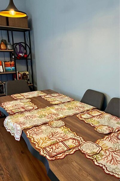 Çeyiz Diyarı Dalım Linen Embroidered American Dinner Set 19 Pieces Red