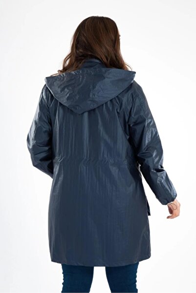 Roxxlen Γυναικείο αδιάβροχο παλτό μεγάλου μεγέθους Navy Blue Green