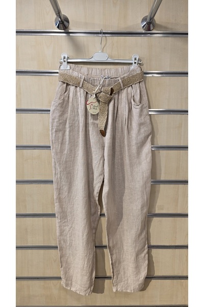 Park Moda Italian Linen Trousers with Straw Belt