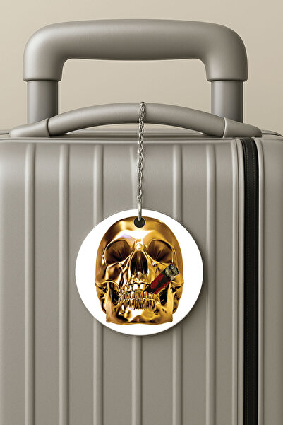 Cekuonline ملصق حقيبة السفر بسلسلة من البليكسي، تصميم ملصق الأمتعة للسفر والعطلات، جمجمة ذهبية