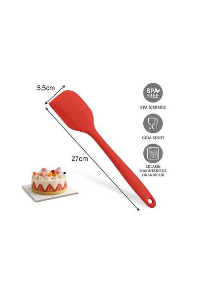 CKM silikon Silicone Fireproof Non-Stick Large 3-Piece Spatula Brush Spoon Set Red