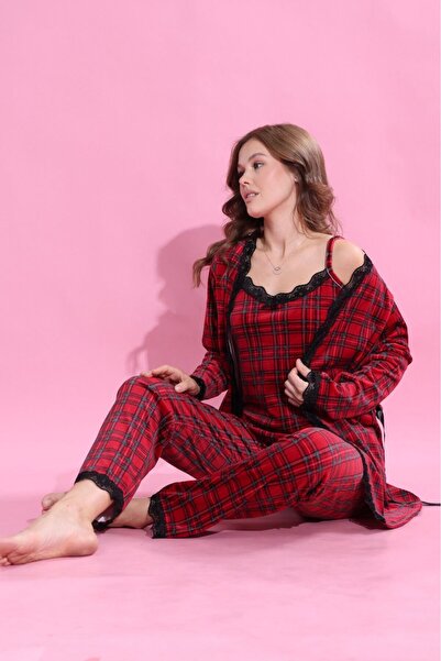 MEBA Women's 3-Piece Velvet Dressing Gown Pajama Set Dowry Set