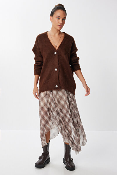 Lovelyİstanbul Stylish Buttoned Soft Knit Cardigan Lmt0032 Brown