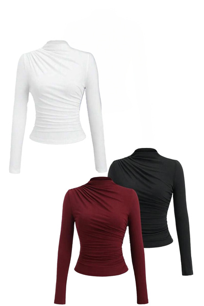 Cockatoo Γυναικεία μπλούζα με μακρυμάνικο κορδόνι ντραπέ Sandy 3-pack