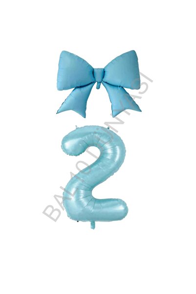 BAL10 DÜNYASI Blue Color Bow Number Foil Balloon Set Age 2
