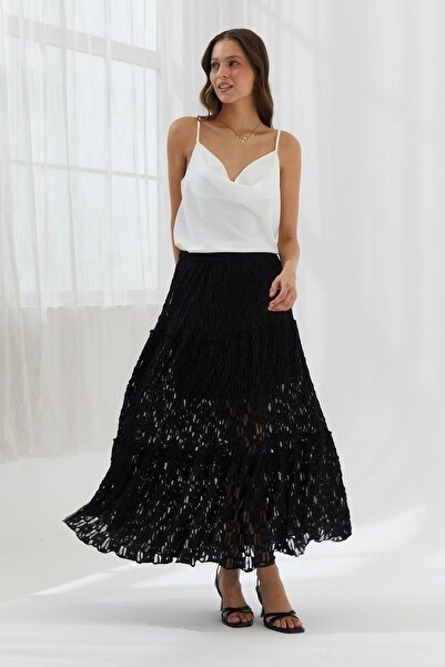 Shopping Shop Fusta din dantelă drapată NEGRĂ