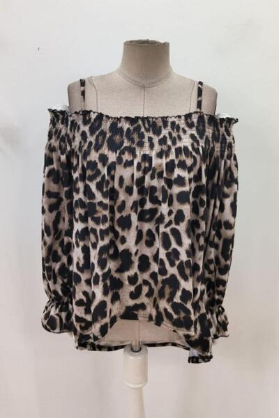 Mossta Leopard Patterned Off-Shoulder Single Jersey Blouse - Leopard
