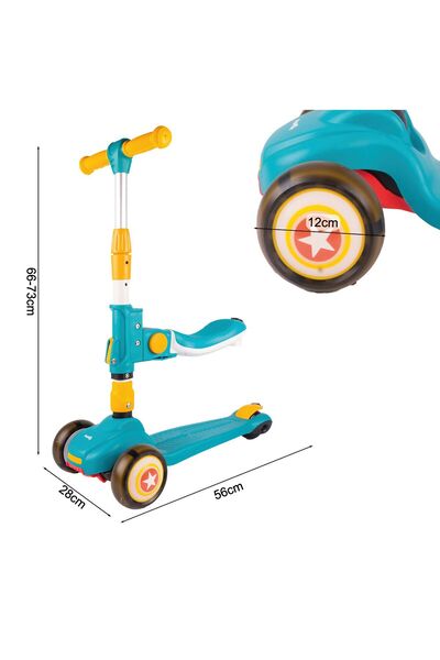 MalPlay Trotinetă pliabilă cu 3 roți 3 în 1, albastră, 112335