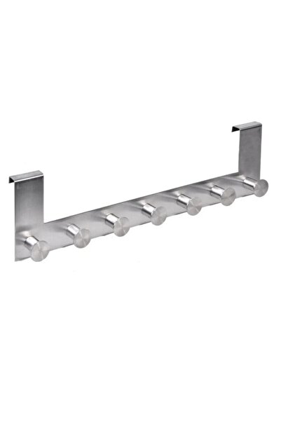 OEM Cuier cu fixare pentru usa, cu 7 carlige, metalic, argintiu, 40cm