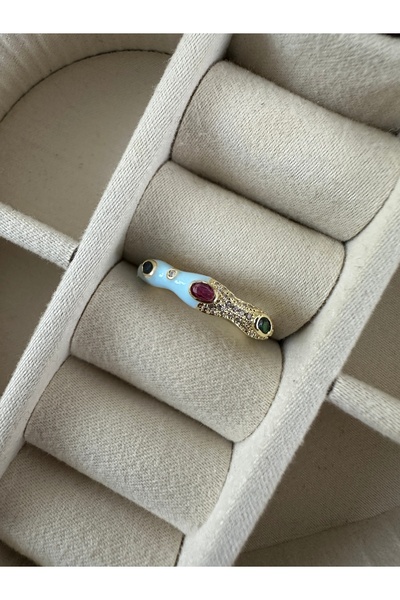 ringbox Blue Semi-Metal & Stone Colored Gold Ring