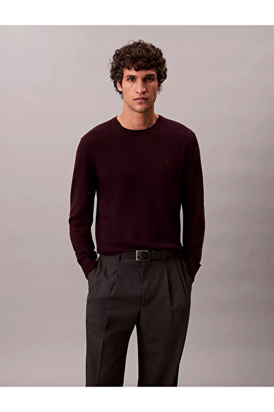 Calvin Klein Erkek %100 Yün Normal Kalıp Ribanalı Yuvarlak Yaka Ck Logo Kabar...